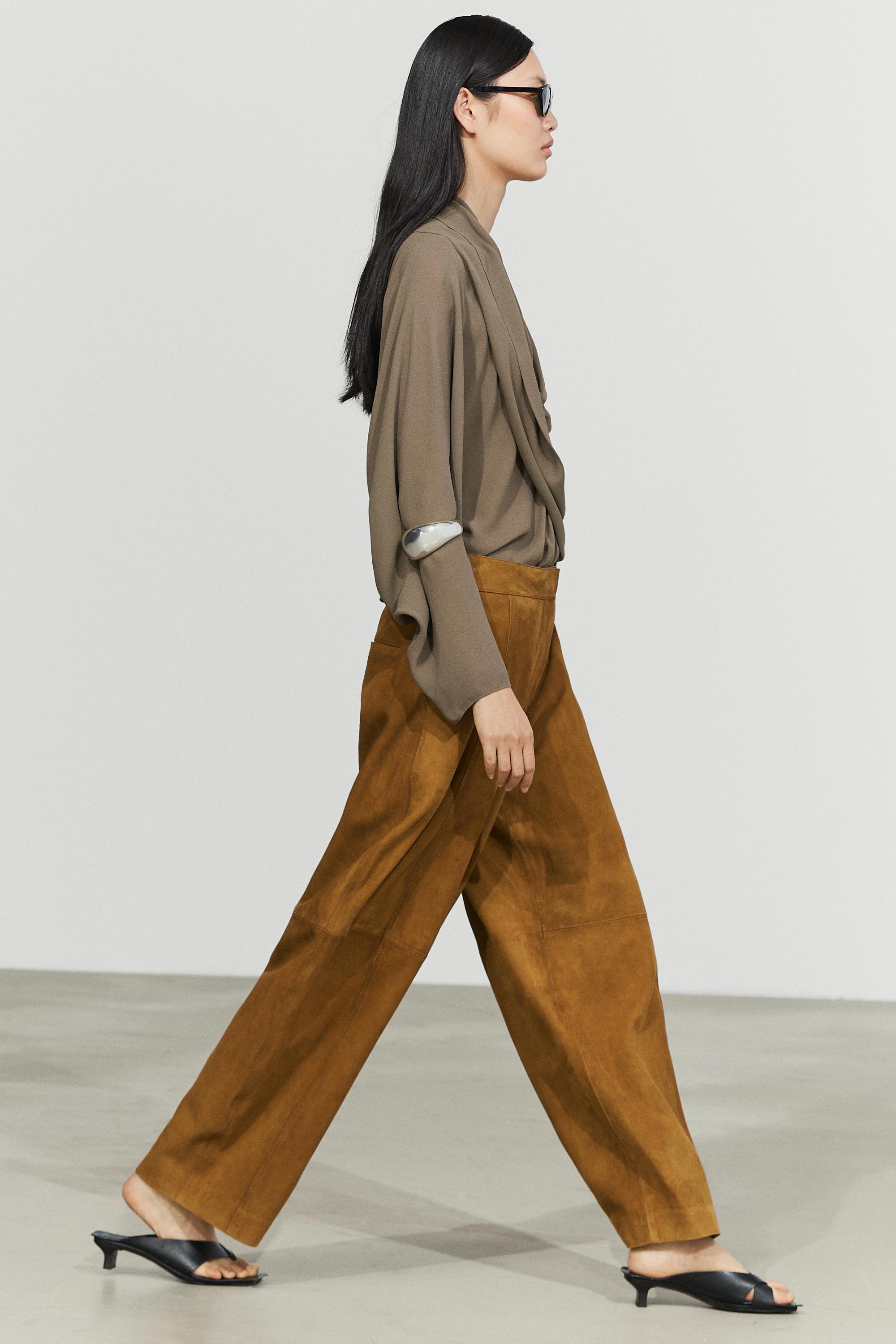 Suede goatskin barrel fit pants
